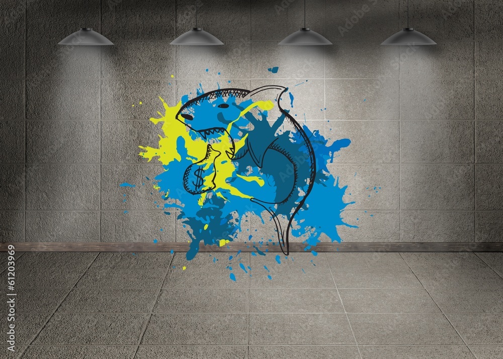 Poster composite image of loan shark on paint splashes