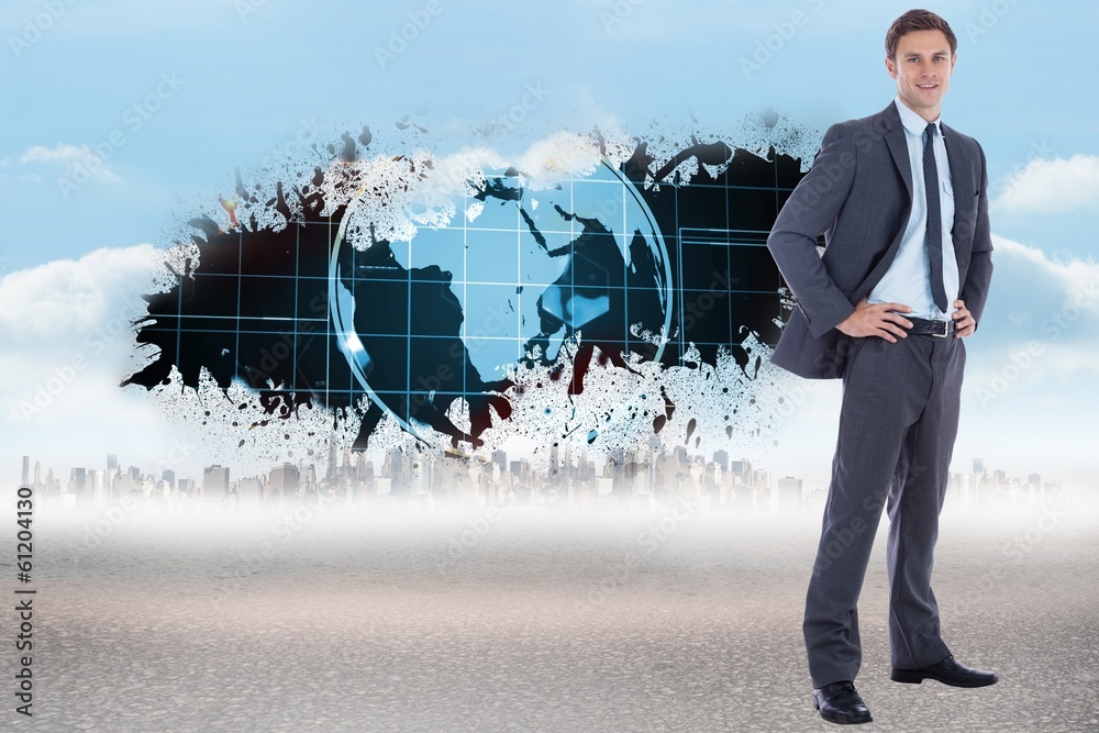 Aufkleber composite image of smiling businessman with hands on hips