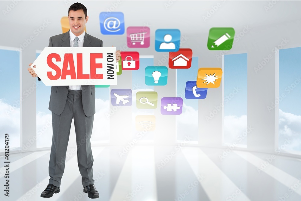 Poster composite image of businessman with signboard