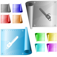 Gasoline-powered saw. Vector metal surface.