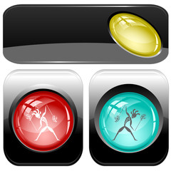 Ethnic little man with fire poi. Vector internet buttons.