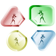 Ethnic little man with camera. Vector sticker.