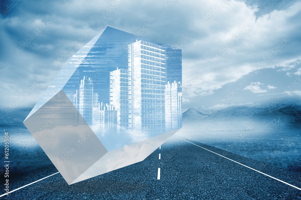 Poster Composite image of digital city on abstract screen