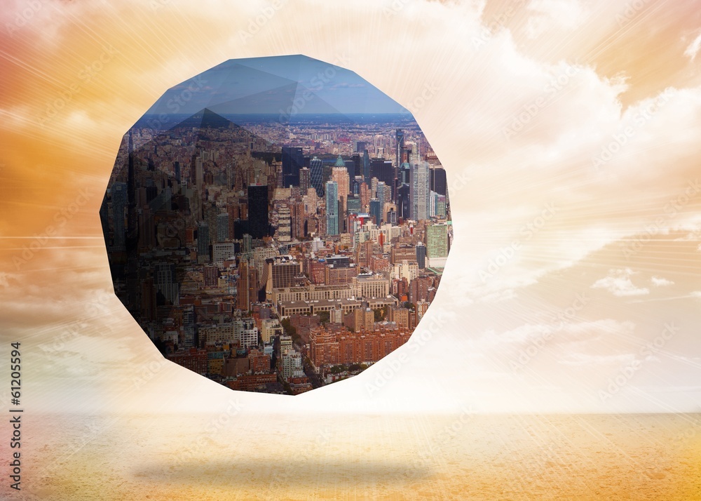 Poster Composite image of cityscape on abstract screen
