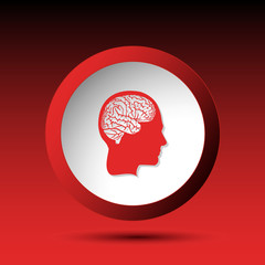 Human brain. Plastic button. Vector illustration.