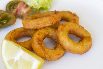 Fried Breaded Calamari with salad
