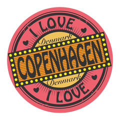 Grunge color stamp with text I Love Copenhagen, vector