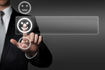 businessman touchscreen good rating review assessment