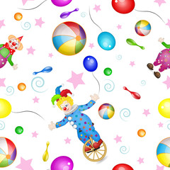 Pattern with funny clowns and toys
