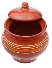 earthenware pot with half-open lid - obrazy, fototapety, plakaty