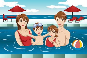 Family in a swimming pool