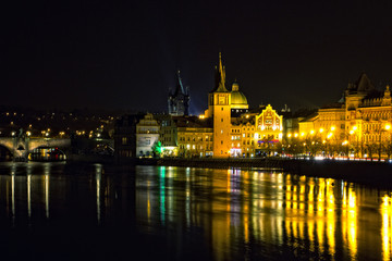 Fototapeta na wymiar Vltava river in Prague in the night