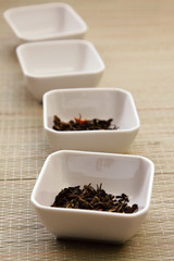 tea in white bowls, closeup.