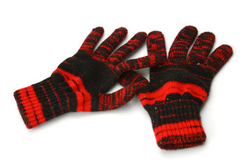 bright knitted gloves with colorful stripes.