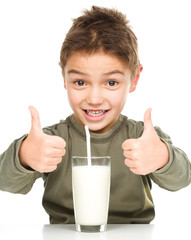 Cute boy with a glass of milk