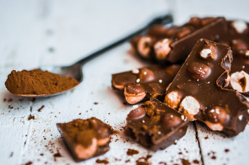 Closeup of Cocoa Powder and Dark Chocolate