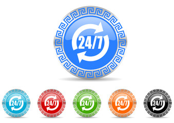 24h icon vector set with greek ornament