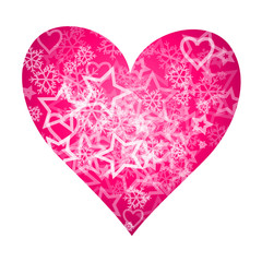 Pink Heart with white stars and snowflakes