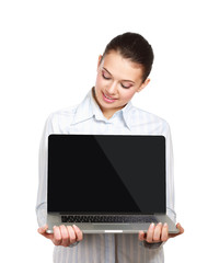 Portrait of beautiful woman with laptop