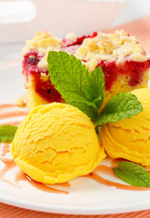 Raspberry cake with ice-cream