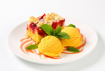 Raspberry cake with ice-cream