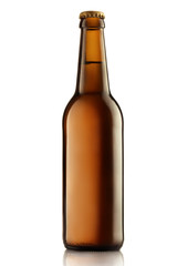 Brown bottles of beer on a white background