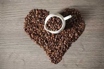 Coffee beans on wood