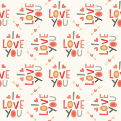 seamless hipster love pattern in cream and red - 61221506