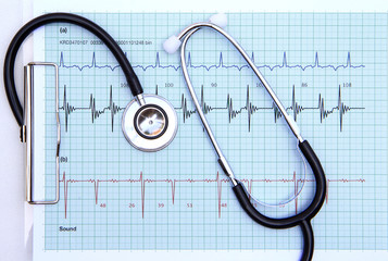 Stethoscope on heartbeat graph