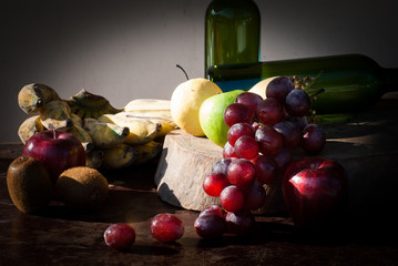 still life Fruits with Chinese pear,kiwi,Red apple,grapes and Cu