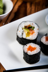 Japanese sushi on the old wooden table
