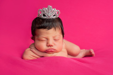 Newborn Baby Girl with Rhinestone Tiara