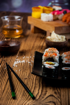 Japanese sushi set, oriental theme