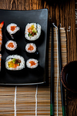 Oriental Japanese sushi set with seafood