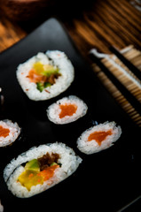 Oriental Japanese sushi set with seafood