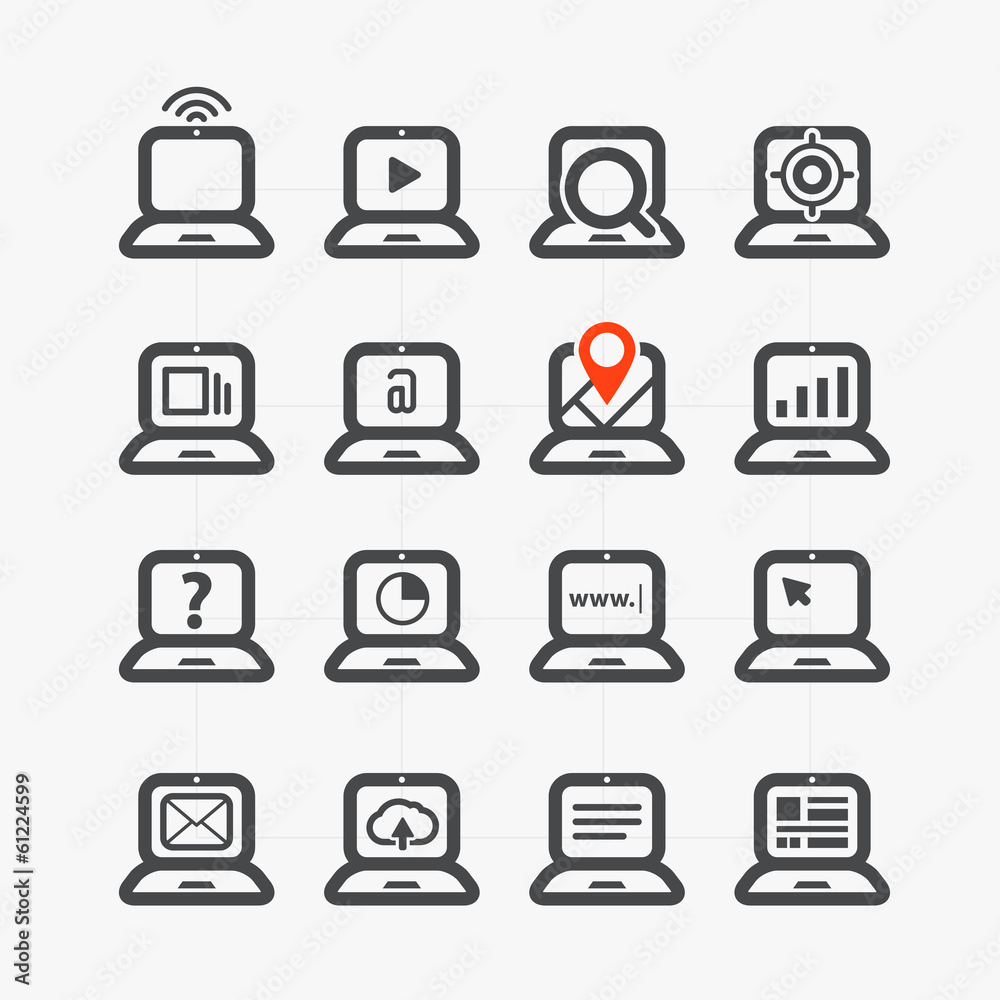 Poster Different laptop icons set with rounded corners. Design elements