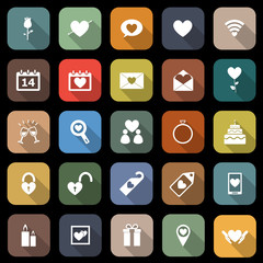 Valentine's day flat icons with long shadow