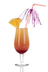 Glass of tasty cocktail isolated on white