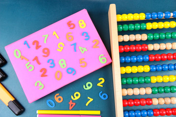 Colorful numbers, abacus, books and markers