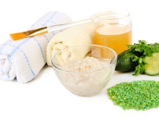 Homemade facial masks with natural ingredients, isolated
