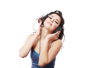 Naklejka premium woman listening music