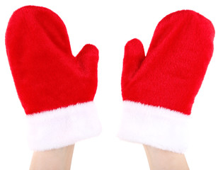 Christmas red gloves, isolated on white