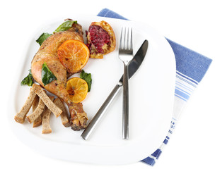 Homemade fried chicken drumsticks with vegetables