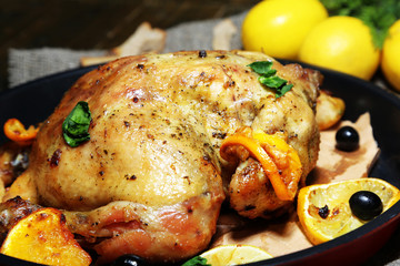 Whole roasted chicken with vegetables