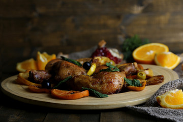 Homemade fried chicken drumsticks with vegetables
