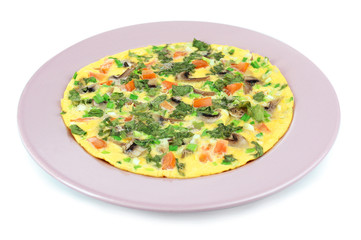 Omelet with mushrooms isolated on white