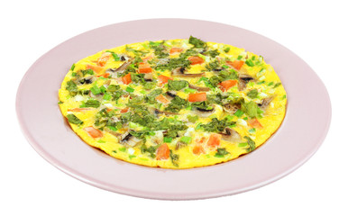 Omelet with mushrooms isolated on white