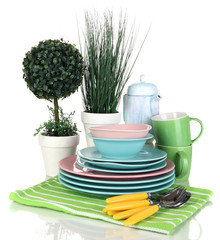 Clean dishes isolated on white