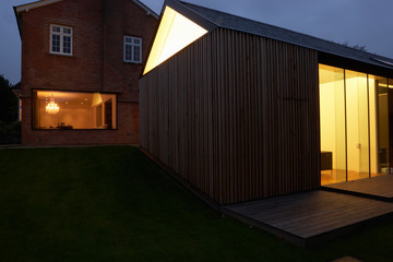 Exterior Of Modern House With Extension At Night