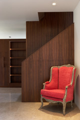 Staircase Inside Modern House With Armchair